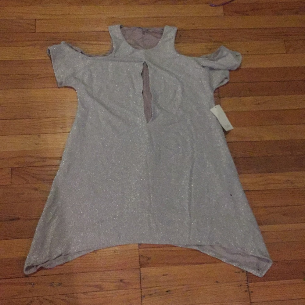 Silver sparkle open shoulder dress